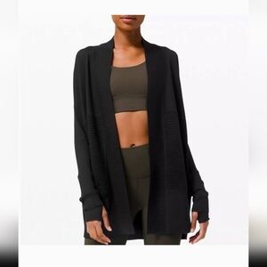 Lululemon Sit In Lotus Wrap Merino WOOL Cardigan Sweater Black Women's 4